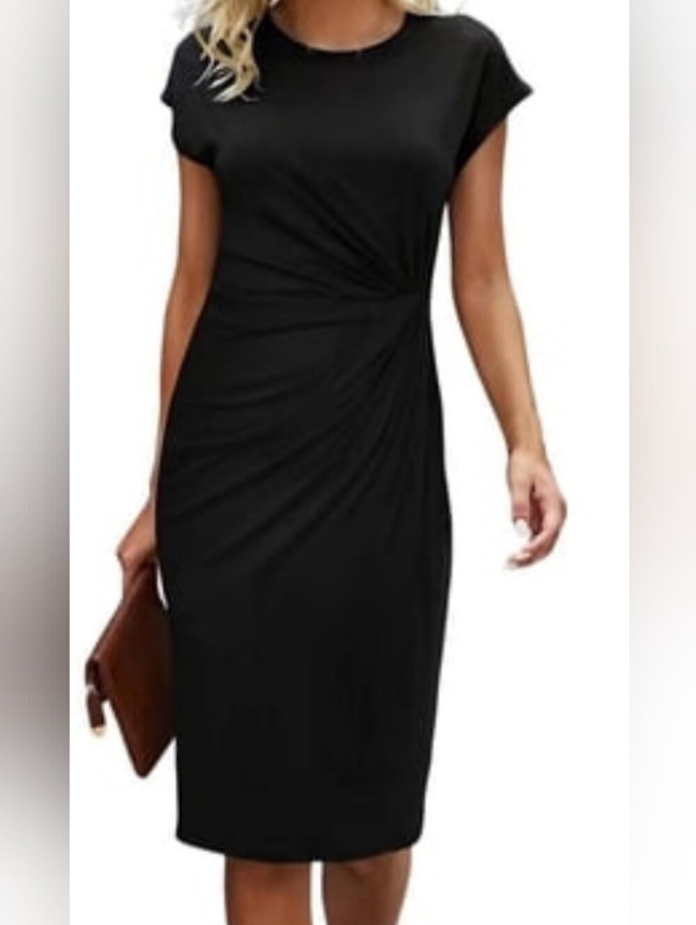 Jones New York  Classic Black Cap-Sleeve Midi Sheath Dress Size 4